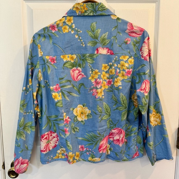 Vintage Blue Floral Linen Blend Jacket - Size Large - Picture 5 of 6